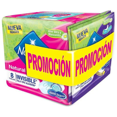 Toalla higienica natural x 8 unds + 2 toallas buenas noches