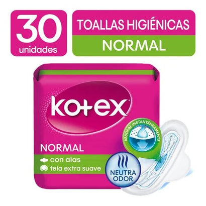 Toallas higiénicas kotex normal con alas x 30 unds